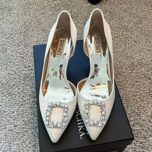 Badgley Mischka Fabia D’Orsay White Satin Heels